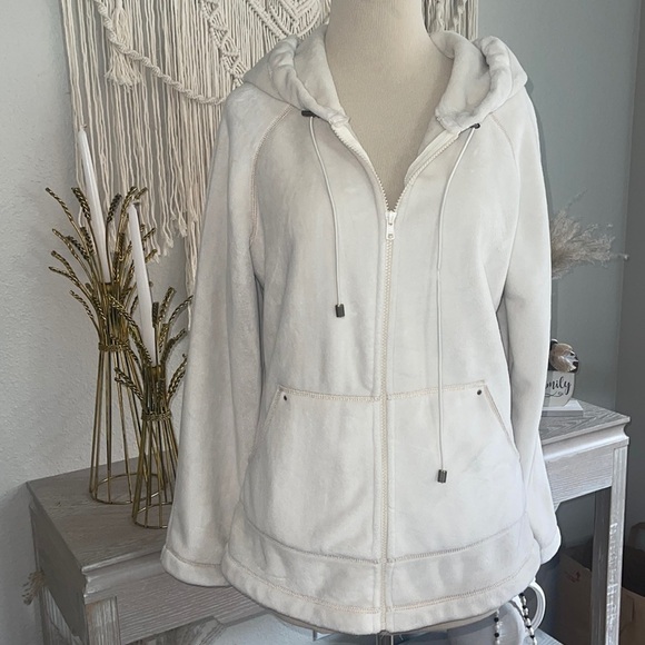 Kristen Blake Ivory Hooded Fleece Jacket Size Medium - Picture 1 of 11